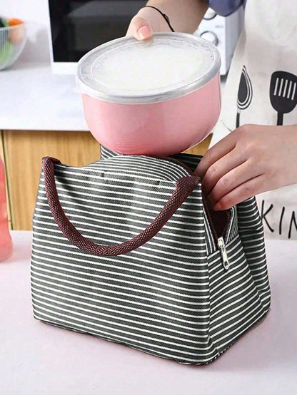 1pc Lunch Box Bag, Student Tote Bag, Waterproof Aluminum Foil Portable Lunch Bag, Insulated Lunch Box, School Lunch Container, Portable Food Bag, Office Food Bag, Waterproof Picnic Bag, Bento Box, Cam