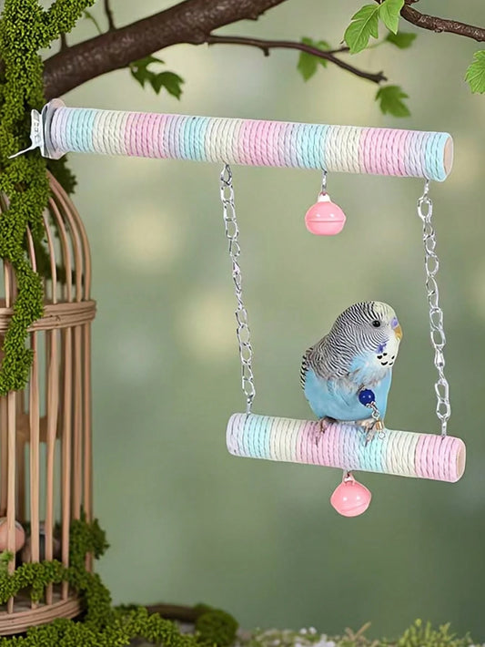 1pc Macaron Color Parrot Swing, Hammock, Made Of Wood, Suitable For Small To Medium Pet Birds, Pet Bird Toy, Training Interactive, Can Also Be Used As Bird Cage Accessory