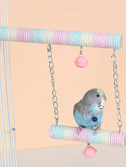 1pc Macaron Color Parrot Swing, Hammock, Made Of Wood, Suitable For Small To Medium Pet Birds, Pet Bird Toy, Training Interactive, Can Also Be Used As Bird Cage Accessory