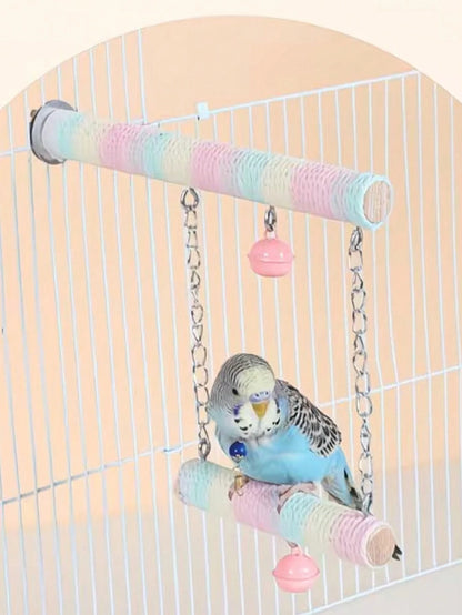 1pc Macaron Color Parrot Swing, Hammock, Made Of Wood, Suitable For Small To Medium Pet Birds, Pet Bird Toy, Training Interactive, Can Also Be Used As Bird Cage Accessory