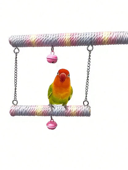 1pc Macaron Color Parrot Swing, Hammock, Made Of Wood, Suitable For Small To Medium Pet Birds, Pet Bird Toy, Training Interactive, Can Also Be Used As Bird Cage Accessory