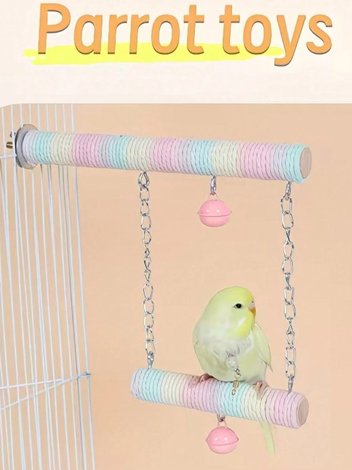 1pc Macaron Color Parrot Swing, Hammock, Made Of Wood, Suitable For Small To Medium Pet Birds, Pet Bird Toy, Training Interactive, Can Also Be Used As Bird Cage Accessory