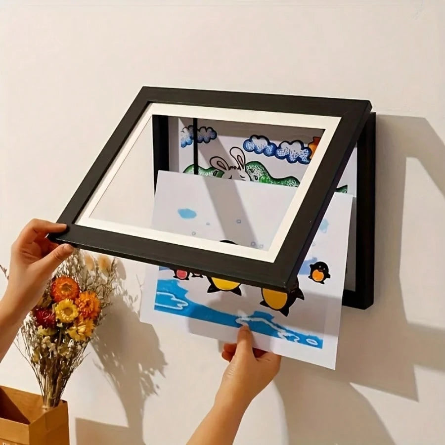 1pc Magnetic A4 Art Display Frame, Front-Opening Foldable, Suitable For Children's Drawings And Photos, Cartoon Wall Art Decor, Perfect Display Piece For Home And Office