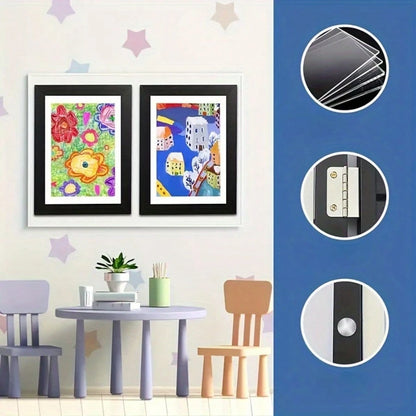 1pc Magnetic A4 Art Display Frame, Front-Opening Foldable, Suitable For Children's Drawings And Photos, Cartoon Wall Art Decor, Perfect Display Piece For Home And Office