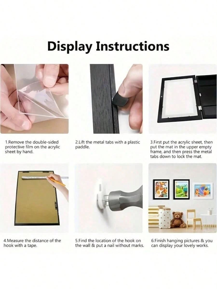 1pc Magnetic A4 Art Display Frame, Front-Opening Foldable, Suitable For Children's Drawings And Photos, Cartoon Wall Art Decor, Perfect Display Piece For Home And Office