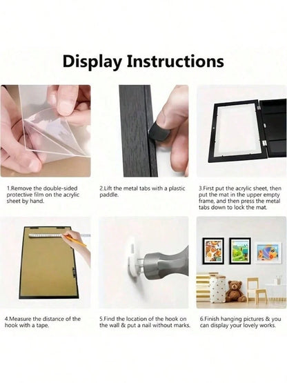 1pc Magnetic A4 Art Display Frame, Front-Opening Foldable, Suitable For Children's Drawings And Photos, Cartoon Wall Art Decor, Perfect Display Piece For Home And Office