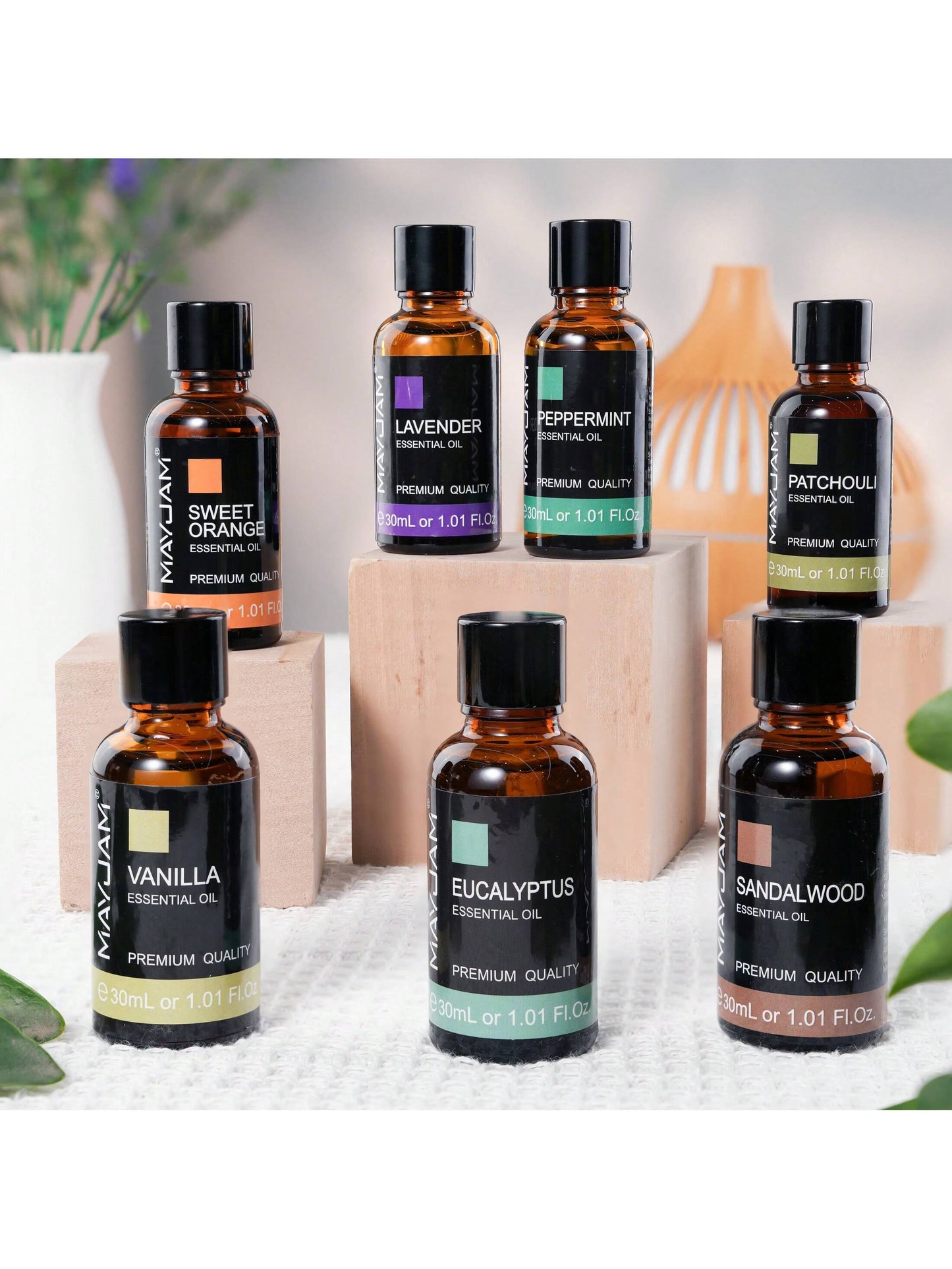 1pc MAYJAM 30ml/1.01fl.Oz Essential Oils For Diffuser Humidifiers DIY Candle Soap Making,Skin Care,Bedroom Scent,Lavender,Jasmine,Eucalyptus,Vanilla,Peppermint,Sandalwood,Ylang Ylang,Lemon,Rose,Chamom