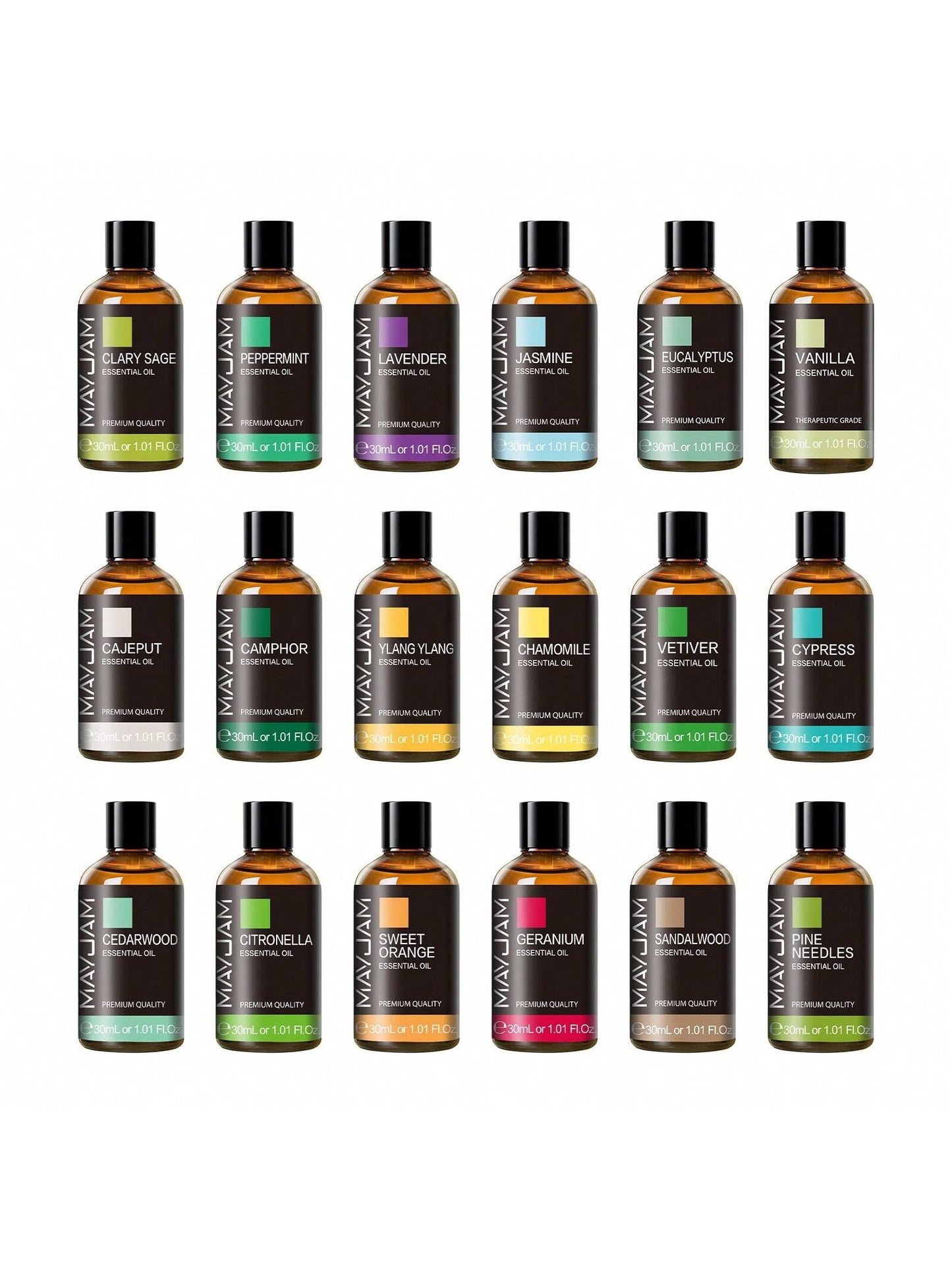 1pc MAYJAM 30ml/1.01fl.Oz Essential Oils For Diffuser Humidifiers DIY Candle Soap Making,Skin Care,Bedroom Scent,Lavender,Jasmine,Eucalyptus,Vanilla,Peppermint,Sandalwood,Ylang Ylang,Lemon,Rose,Chamom