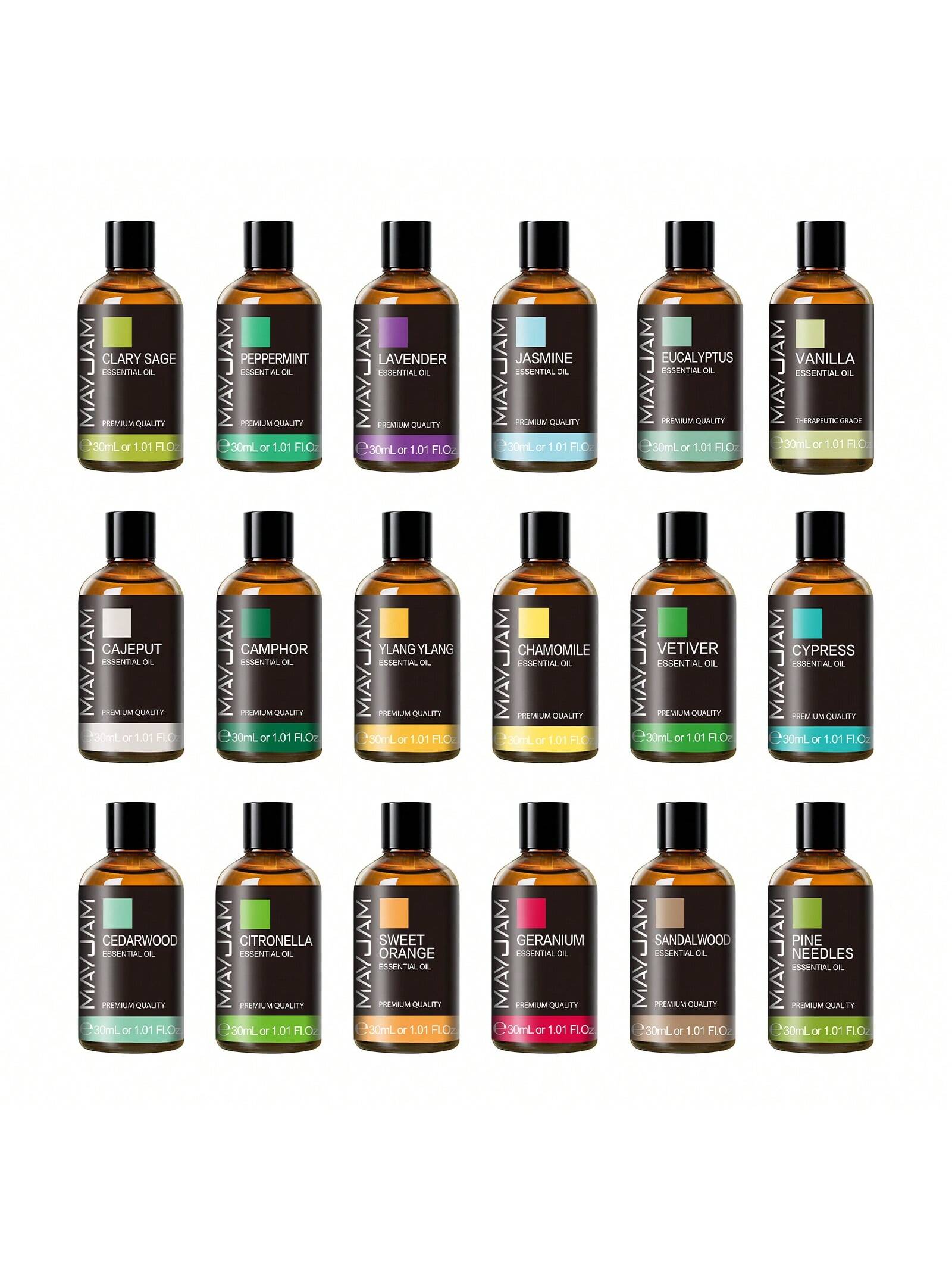 1pc MAYJAM 30ml/1.01fl.Oz Essential Oils For Diffuser Humidifiers DIY Candle Soap Making,Skin Care,Bedroom Scent,Lavender,Jasmine,Eucalyptus,Vanilla,Peppermint,Sandalwood,Ylang Ylang,Lemon,Rose,Chamom