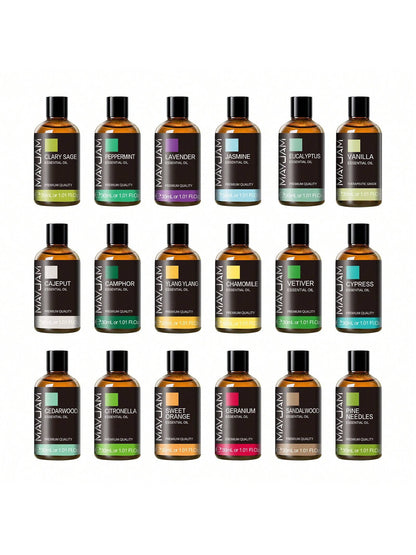 1pc MAYJAM 30ml/1.01fl.Oz Essential Oils For Diffuser Humidifiers DIY Candle Soap Making,Skin Care,Bedroom Scent,Lavender,Jasmine,Eucalyptus,Vanilla,Peppermint,Sandalwood,Ylang Ylang,Lemon,Rose,Chamom