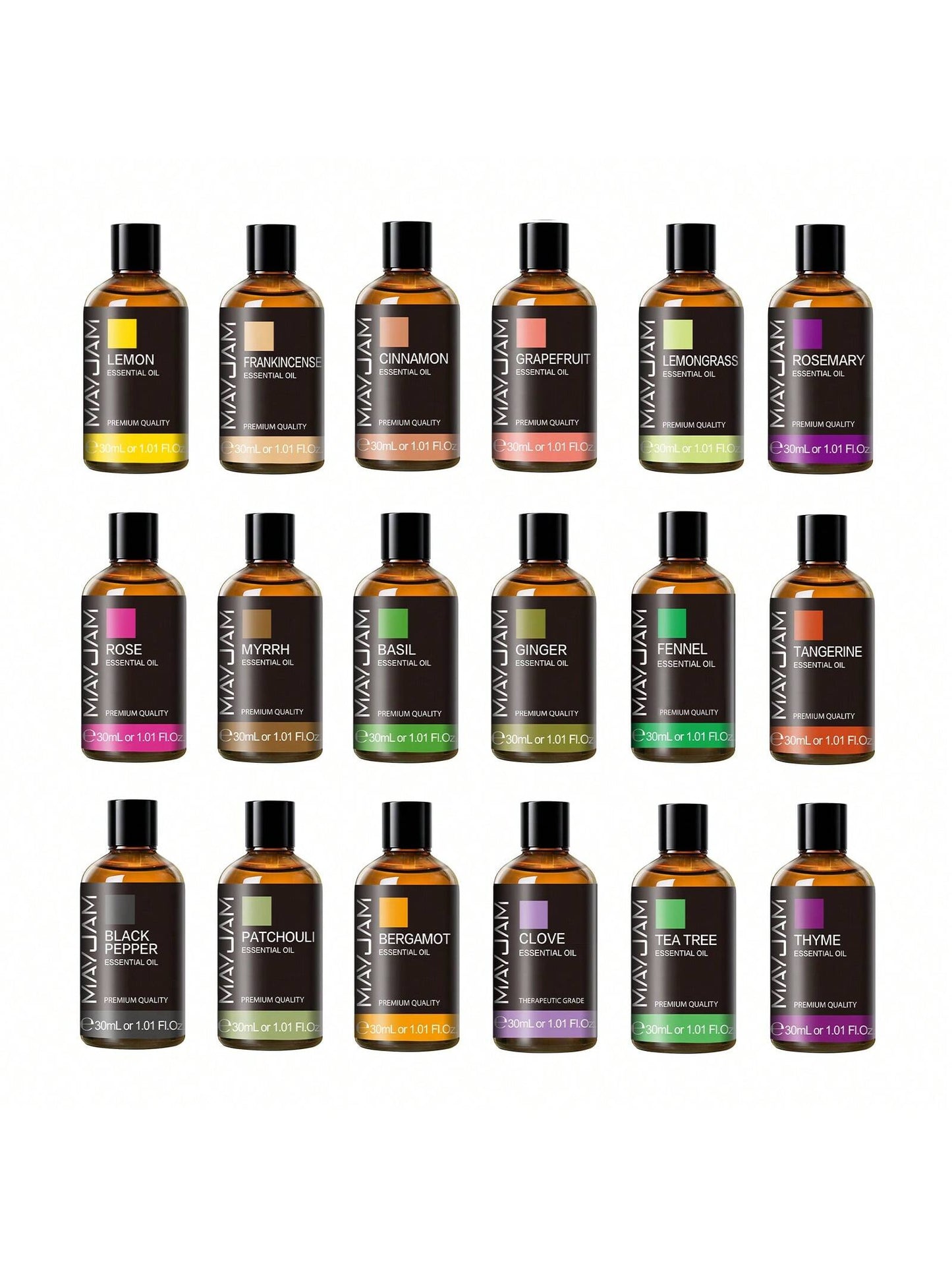 1pc MAYJAM 30ml/1.01fl.Oz Essential Oils For Diffuser Humidifiers DIY Candle Soap Making,Skin Care,Bedroom Scent,Lavender,Jasmine,Eucalyptus,Vanilla,Peppermint,Sandalwood,Ylang Ylang,Lemon,Rose,Chamom