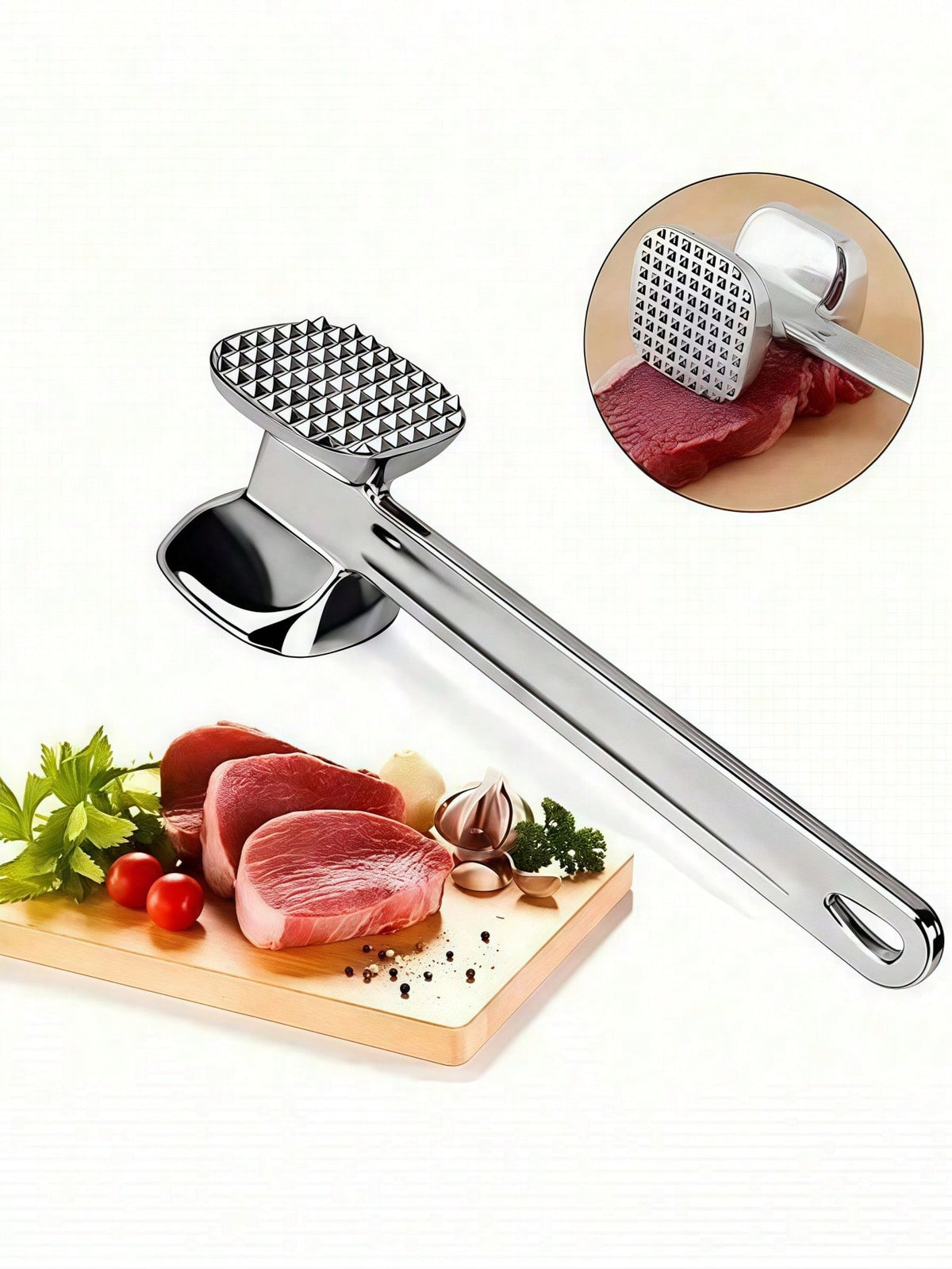 1pc Meat Tenderizer, Stainless Steel Meat Mallet For Pounding Beef, Steak, Chicken, Pork, Kitchen Tool
