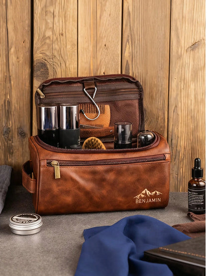 1pc Men's Personalized Leather Toiletry Bag, Groomsman Gift, Christmas Gift For Him, Travel Organizer, Leather Accessory, Anniversary Gift, Men's Christmas Present