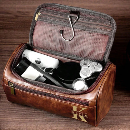 1pc Men's Personalized Leather Toiletry Bag, Groomsman Gift, Christmas Gift For Him, Travel Organizer, Leather Accessory, Anniversary Gift, Men's Christmas Present