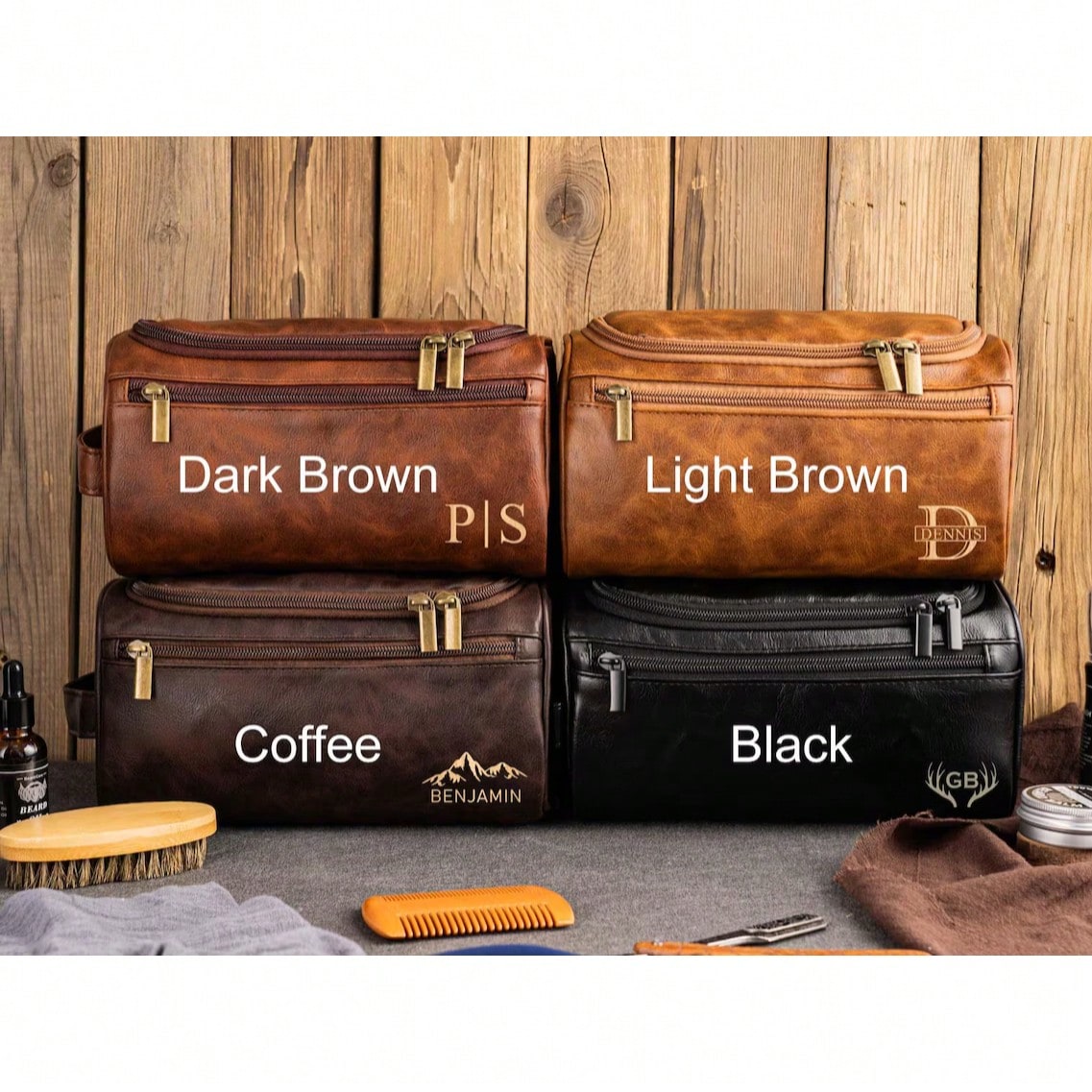 1pc Men's Personalized Leather Toiletry Bag, Groomsman Gift, Christmas Gift For Him, Travel Organizer, Leather Accessory, Anniversary Gift, Men's Christmas Present
