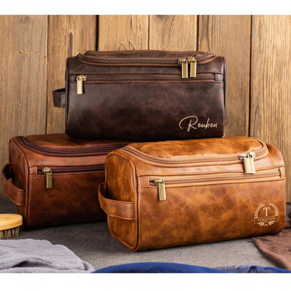 1pc Men's Personalized Leather Toiletry Bag, Groomsman Gift, Christmas Gift For Him, Travel Organizer, Leather Accessory, Anniversary Gift, Men's Christmas Present