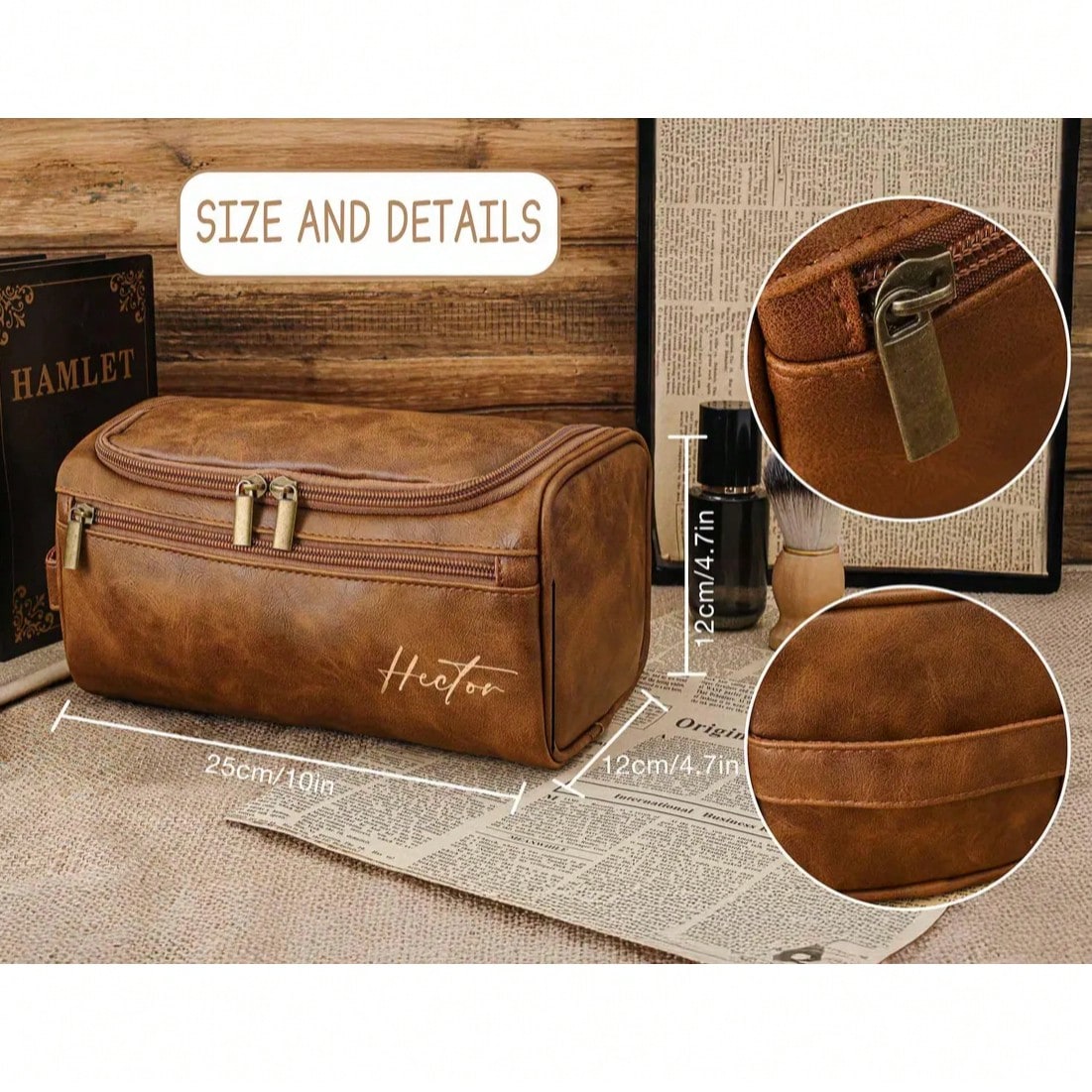 1pc Men's Personalized Leather Toiletry Bag, Groomsman Gift, Christmas Gift For Him, Travel Organizer, Leather Accessory, Anniversary Gift, Men's Christmas Present