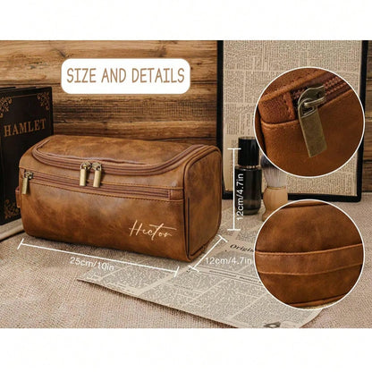 1pc Men's Personalized Leather Toiletry Bag, Groomsman Gift, Christmas Gift For Him, Travel Organizer, Leather Accessory, Anniversary Gift, Men's Christmas Present