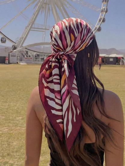 1pc Minimalist Printed Satin Square Scarf, Women's Spring New Fashion Headscarf, Can Be Used As Belt, Bag Accessory, Ribbon, Hairband Or Headscarf