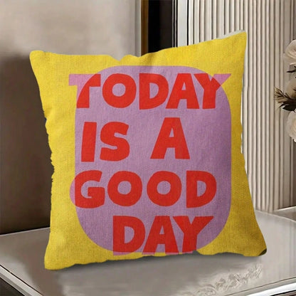 1pc Modern Minimalist Motivational Quote Throw Pillow Cover, "Today Is A Beautiful Day" Letter Print, 18"X18" (45.72x45.72cm), Vibrant Yellow With Red And Pink Accents, Suitable For Sofa And Living Ro