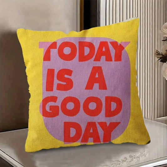 1pc Modern Minimalist Motivational Quote Throw Pillow Cover, "Today Is A Beautiful Day" Letter Print, 18"X18" (45.72x45.72cm), Vibrant Yellow With Red And Pink Accents, Suitable For Sofa And Living Ro