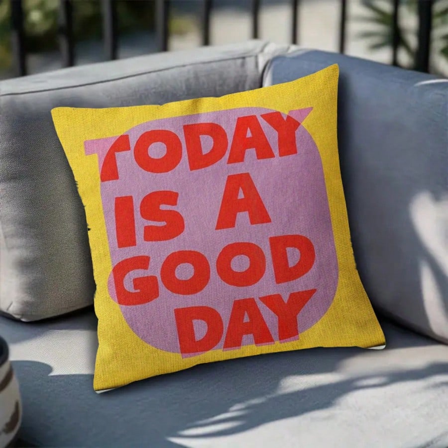 1pc Modern Minimalist Motivational Quote Throw Pillow Cover, "Today Is A Beautiful Day" Letter Print, 18"X18" (45.72x45.72cm), Vibrant Yellow With Red And Pink Accents, Suitable For Sofa And Living Ro
