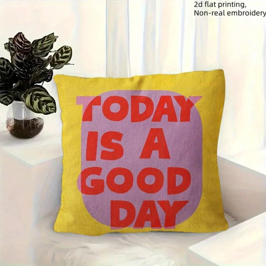1pc Modern Minimalist Motivational Quote Throw Pillow Cover, "Today Is A Beautiful Day" Letter Print, 18"X18" (45.72x45.72cm), Vibrant Yellow With Red And Pink Accents, Suitable For Sofa And Living Ro