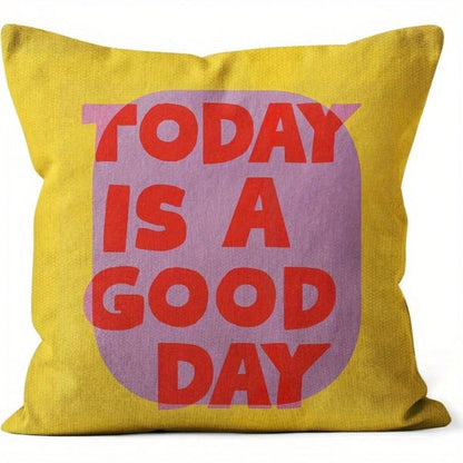 1pc Modern Minimalist Motivational Quote Throw Pillow Cover, "Today Is A Beautiful Day" Letter Print, 18"X18" (45.72x45.72cm), Vibrant Yellow With Red And Pink Accents, Suitable For Sofa And Living Ro
