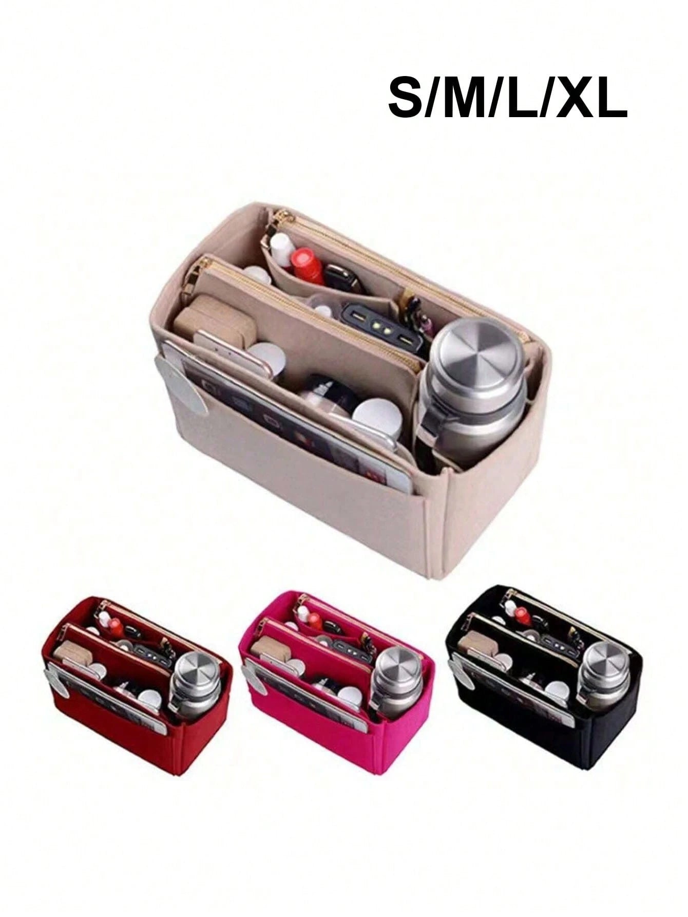1pc Multi-Functional Large Capacity Expandable Internal Structure Felt Cosmetic Bag, With Inner Lining, Toiletry Bag Makeup Bag Containing Support Pockets, Desktop Storage Box, School Supplies, Teache