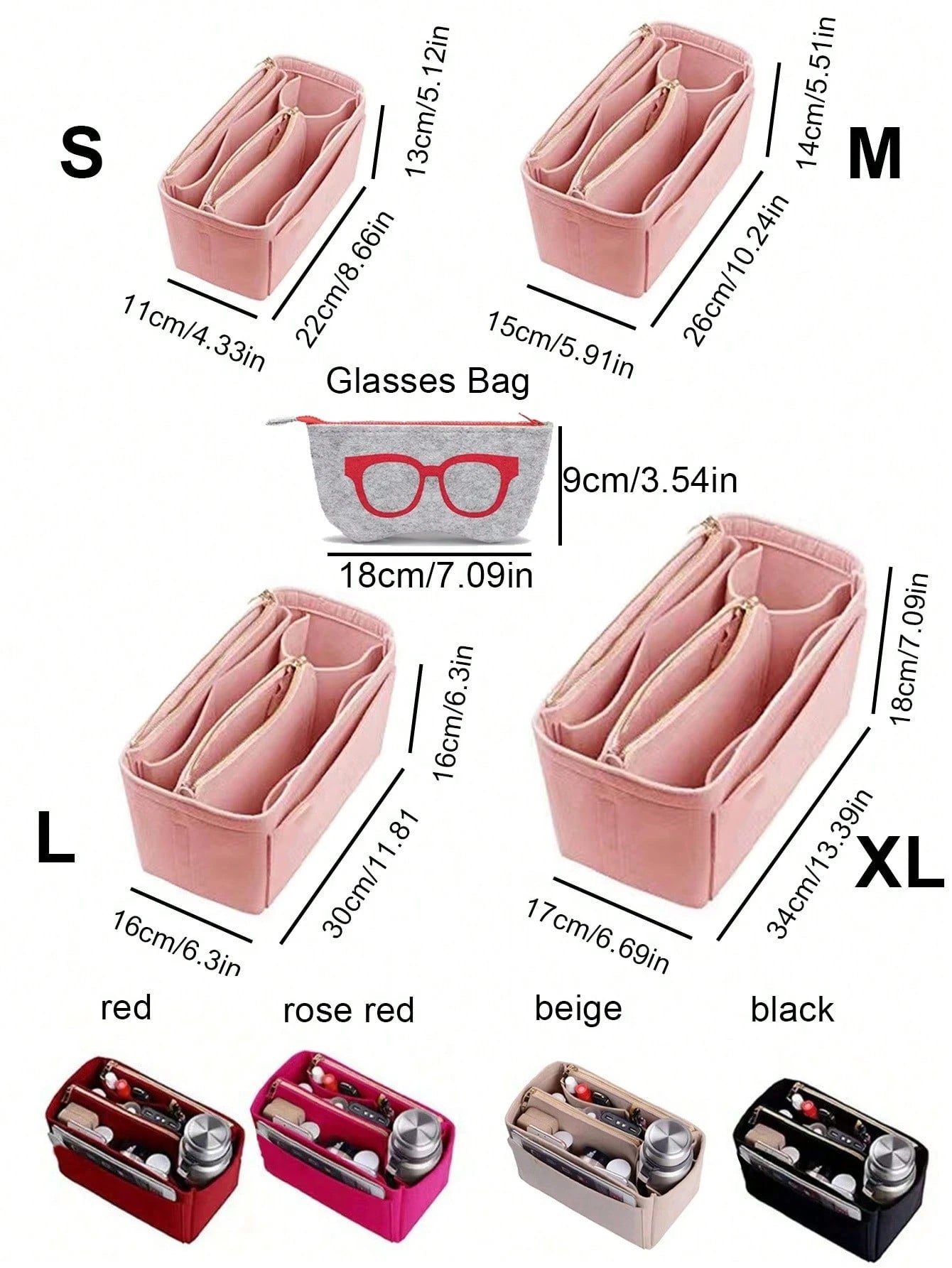 1pc Multi-Functional Large Capacity Expandable Internal Structure Felt Cosmetic Bag, With Inner Lining, Toiletry Bag Makeup Bag Containing Support Pockets, Desktop Storage Box, School Supplies, Teache