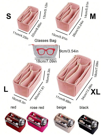 1pc Multi-Functional Large Capacity Expandable Internal Structure Felt Cosmetic Bag, With Inner Lining, Toiletry Bag Makeup Bag Containing Support Pockets, Desktop Storage Box, School Supplies, Teache