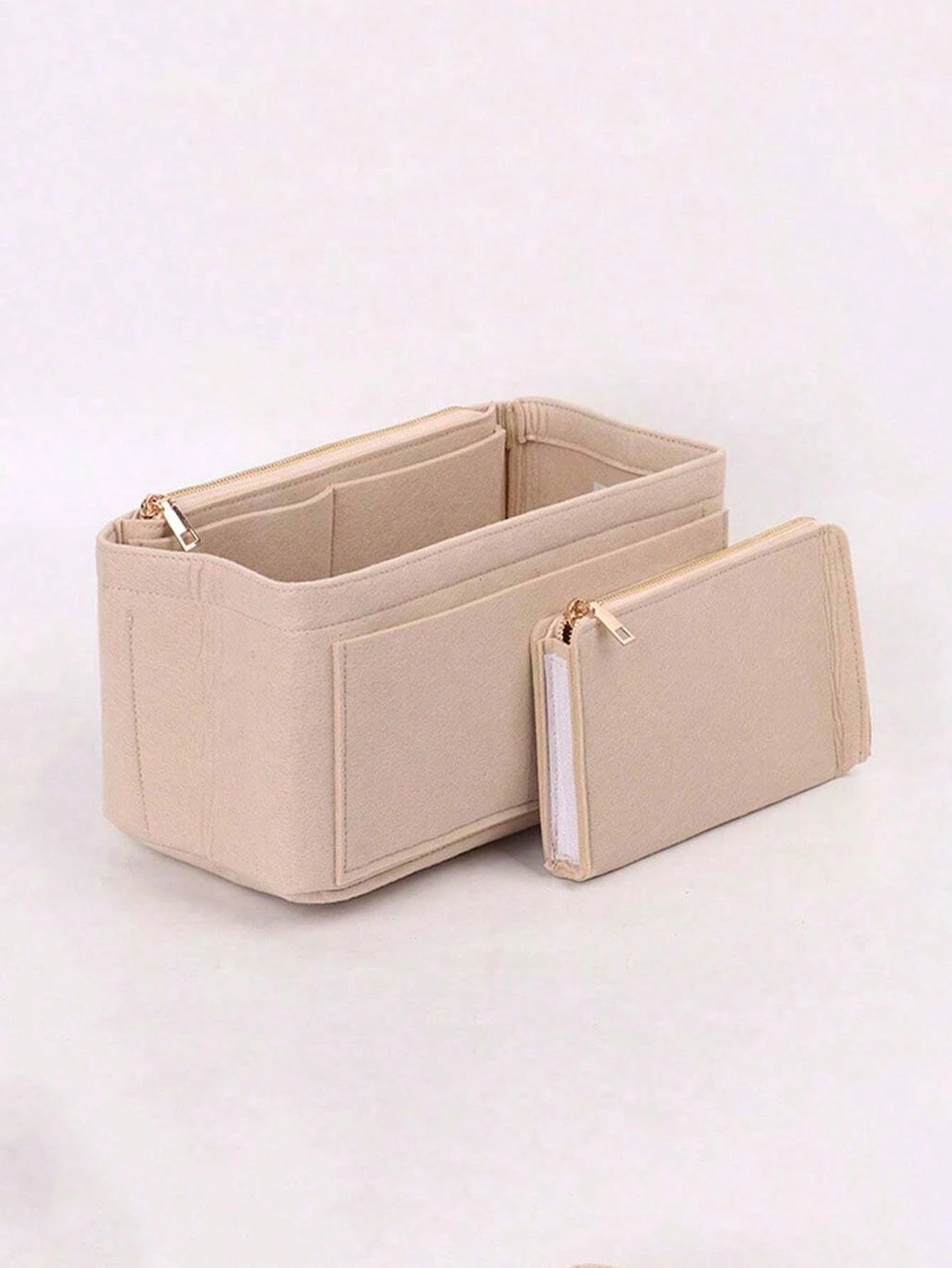 1pc Multi-Functional Large Capacity Expandable Internal Structure Felt Cosmetic Bag, With Inner Lining, Toiletry Bag Makeup Bag Containing Support Pockets, Desktop Storage Box, School Supplies, Teache