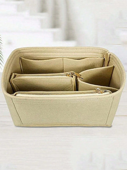 1pc Multi-Functional Large Capacity Expandable Internal Structure Felt Cosmetic Bag, With Inner Lining, Toiletry Bag Makeup Bag Containing Support Pockets, Desktop Storage Box, School Supplies, Teache