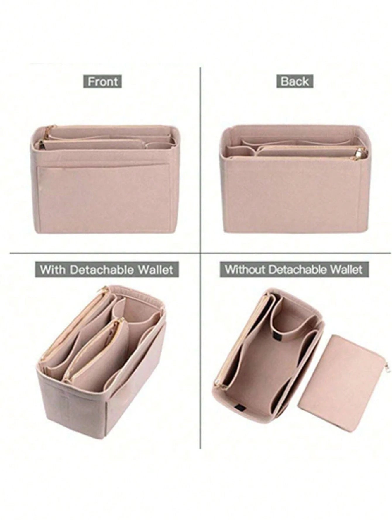 1pc Multi-Functional Large Capacity Expandable Internal Structure Felt Cosmetic Bag, With Inner Lining, Toiletry Bag Makeup Bag Containing Support Pockets, Desktop Storage Box, School Supplies, Teache