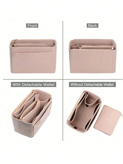 1pc Multi-Functional Large Capacity Expandable Internal Structure Felt Cosmetic Bag, With Inner Lining, Toiletry Bag Makeup Bag Containing Support Pockets, Desktop Storage Box, School Supplies, Teache