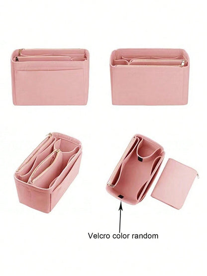 1pc Multi-Functional Large Capacity Expandable Internal Structure Felt Cosmetic Bag, With Inner Lining, Toiletry Bag Makeup Bag Containing Support Pockets, Desktop Storage Box, School Supplies, Teache