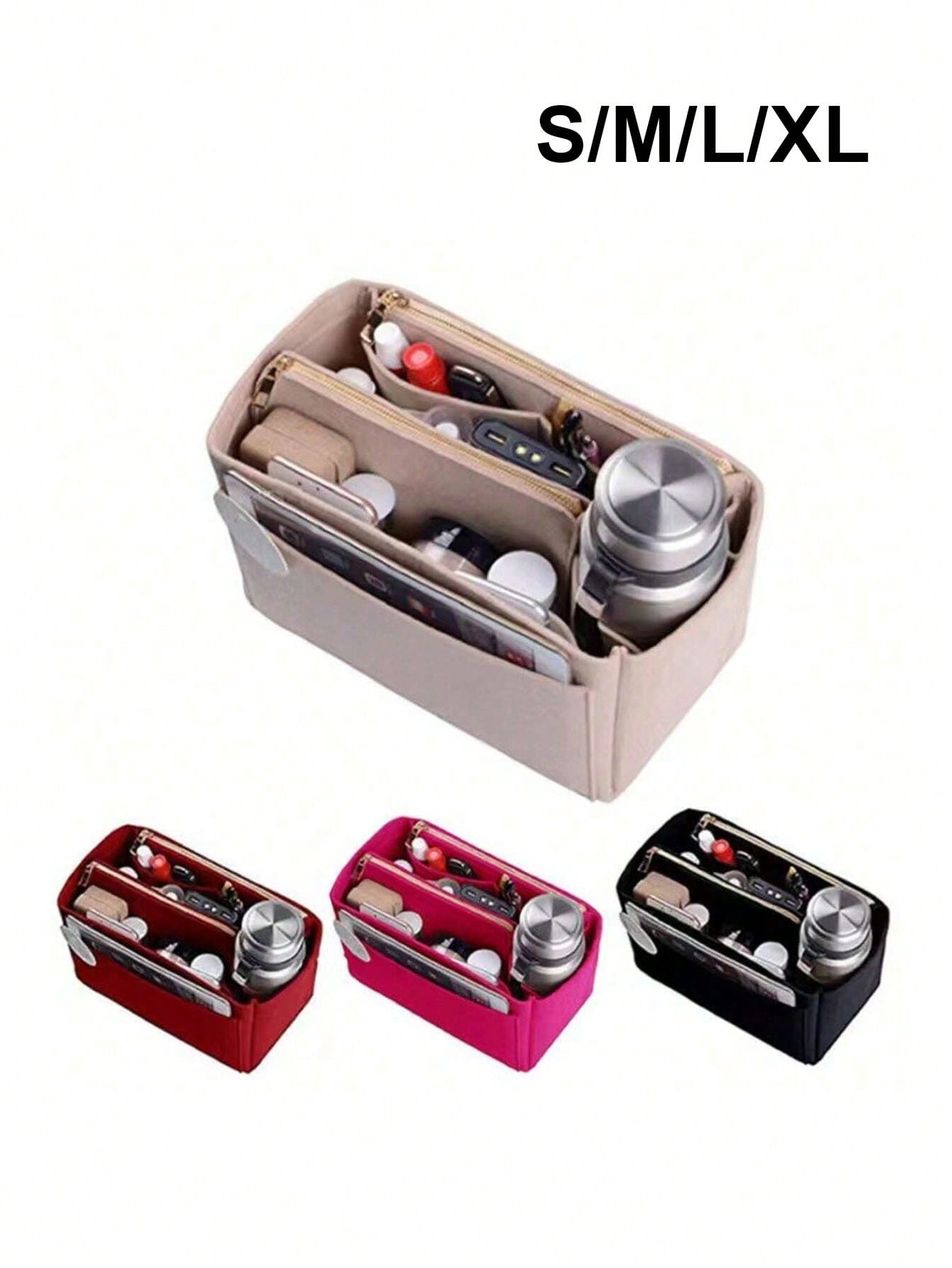 1pc Multi-Functional Large Capacity Expandable Internal Structure Felt Cosmetic Bag, With Inner Lining, Toiletry Bag Makeup Bag Containing Support Pockets, Desktop Storage Box, School Supplies, Teache