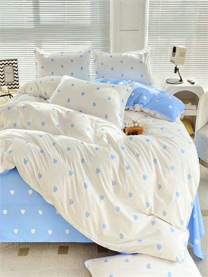 1pc Multicolor Heart Patterned Single Duvet Cover, Cute Style Polyester, Suitable For Student Dormitories