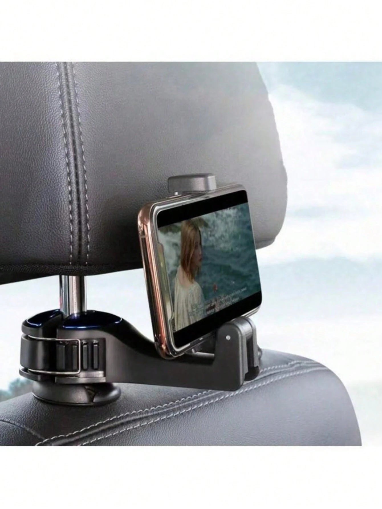 1pc Multifunctional 2-In-1 Car Hook- Hidden Backseat Headrest Hook And Lockable Phone Holder