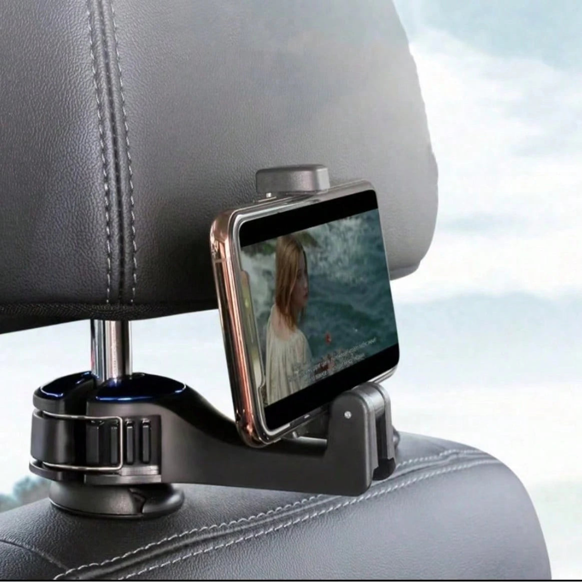 1pc Multifunctional 2-In-1 Car Hook- Hidden Backseat Headrest Hook And Lockable Phone Holder