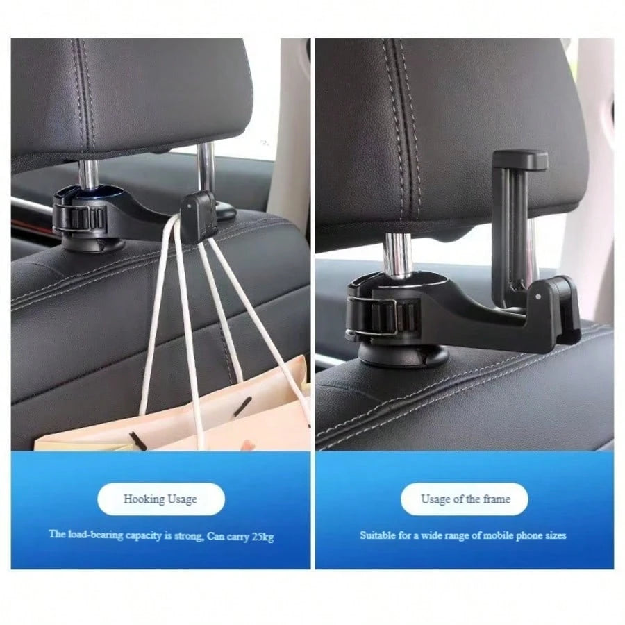 1pc Multifunctional 2-In-1 Car Hook- Hidden Backseat Headrest Hook And Lockable Phone Holder