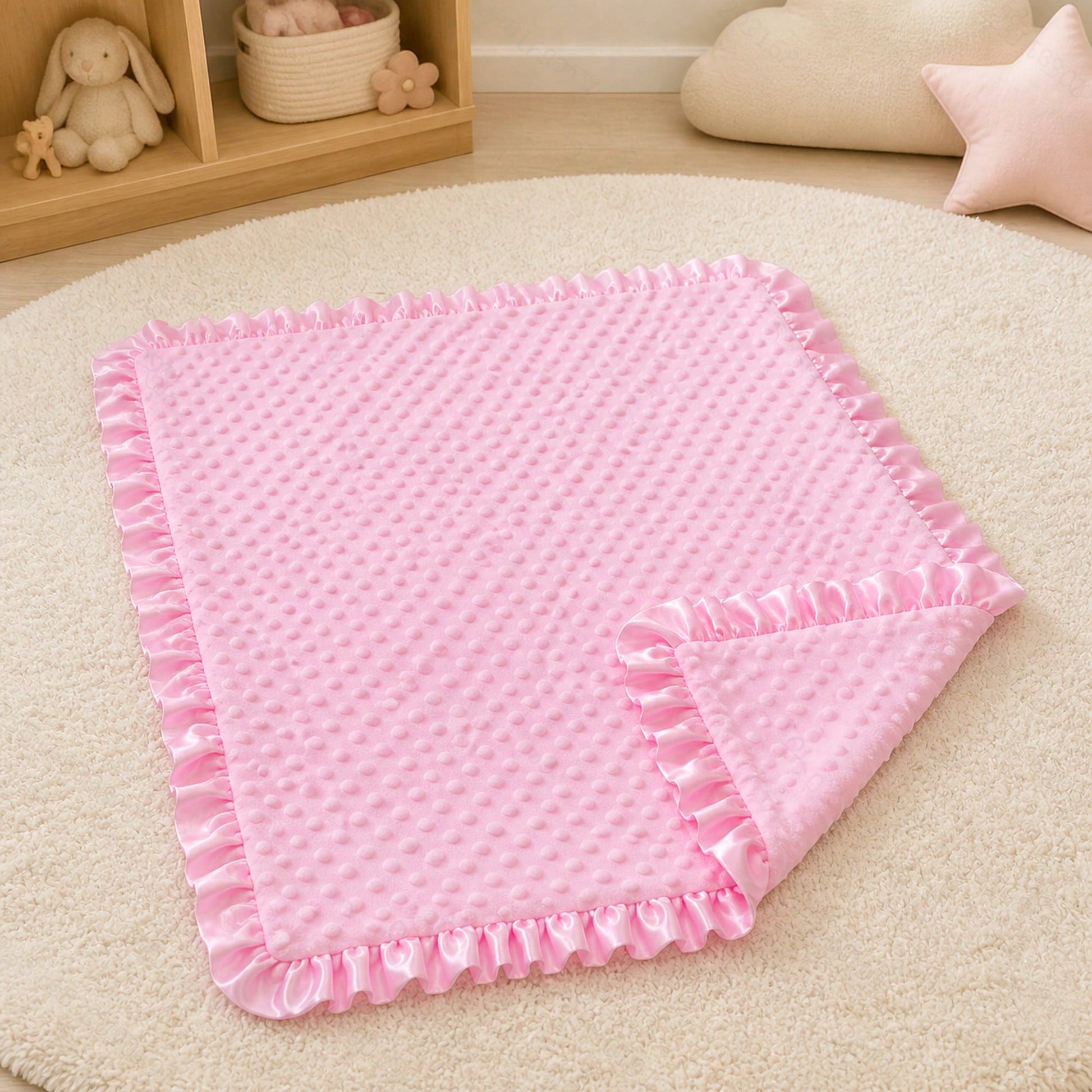 1pc Multifunctional Baby Blanket, Double-Layer Dot Fleece, Medium Thickness, Soft And Skin-Friendly, Cute Scalloped Edge Decor, Suitable For Boys And Girls