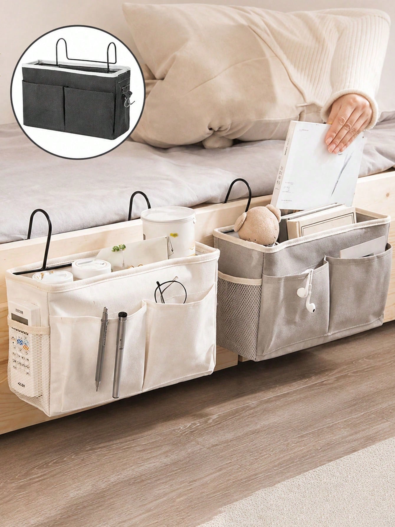 1pc Multifunctional Dorm Hanging Storage Bag, Fabric Bedside Phone Storage Pouch, Top Bunk Bedside Storage Tool, Student Bed Sheet Hanging Basket, Dorm Storage Organizer, Bedside Storage Bag, Storage