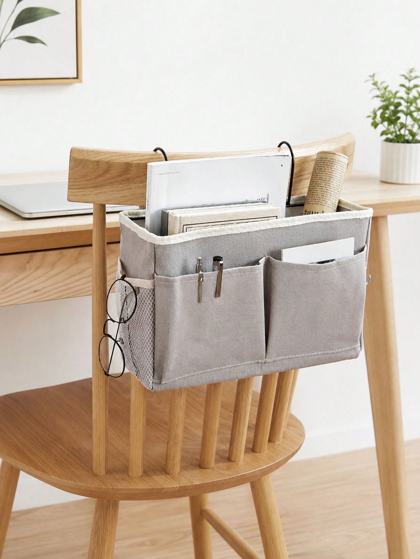 1pc Multifunctional Dorm Hanging Storage Bag, Fabric Bedside Phone Storage Pouch, Top Bunk Bedside Storage Tool, Student Bed Sheet Hanging Basket, Dorm Storage Organizer, Bedside Storage Bag, Storage