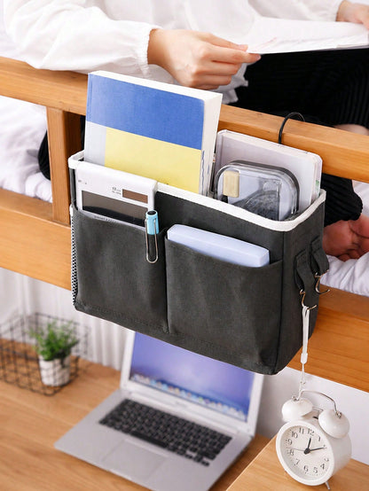1pc Multifunctional Dorm Hanging Storage Bag, Fabric Bedside Phone Storage Pouch, Top Bunk Bedside Storage Tool, Student Bed Sheet Hanging Basket, Dorm Storage Organizer, Bedside Storage Bag, Storage