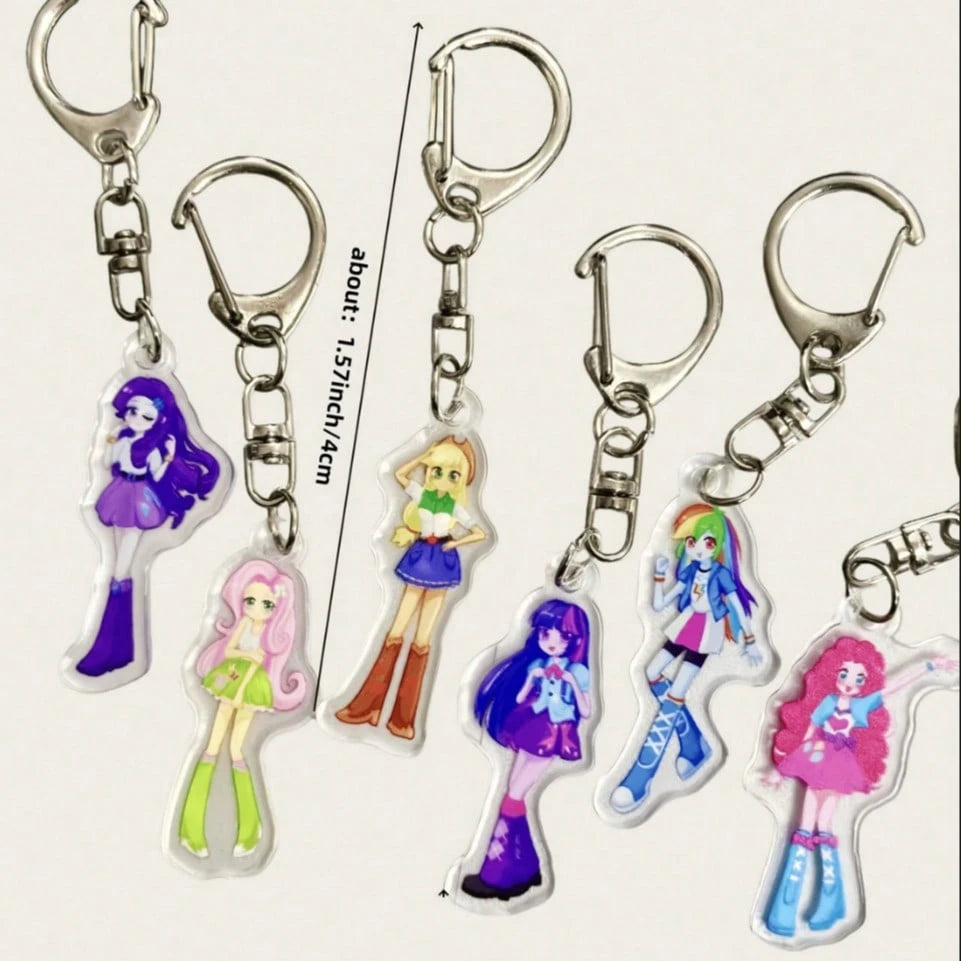 1pc My Little Pony Acrylic Keychain Cute Anime Character Pinkie Pie Twilight Sparkle Rarity Rainbow Dash Applejack Fluttershy Cartoon Pendant Student Backpack Charm Halloween Christmas Women's Gift