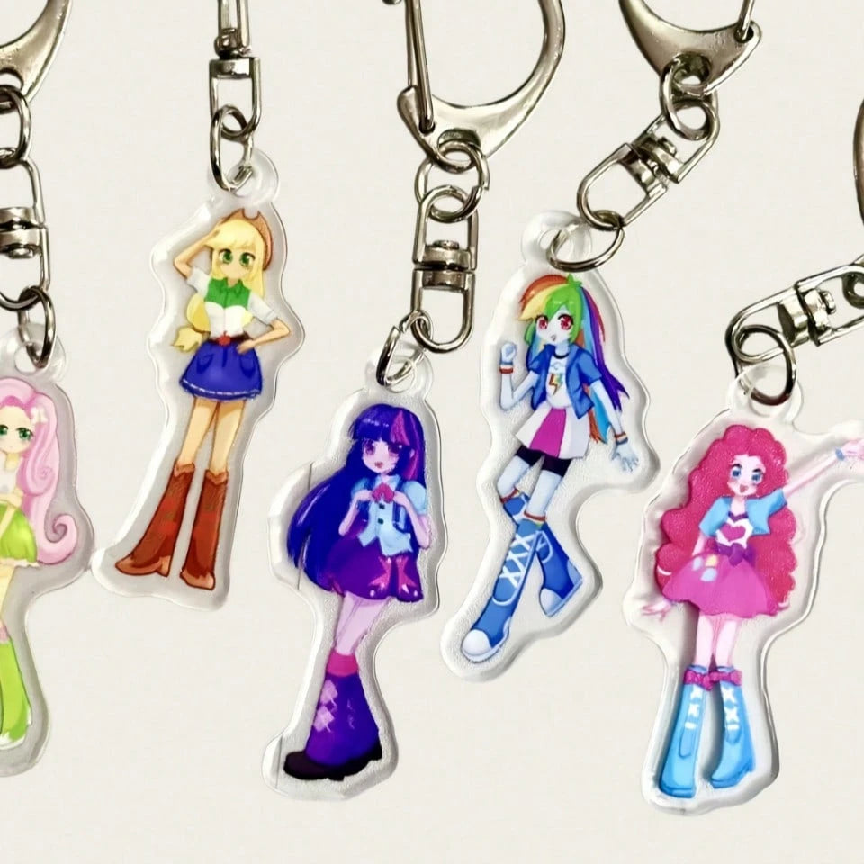 1pc My Little Pony Acrylic Keychain Cute Anime Character Pinkie Pie Twilight Sparkle Rarity Rainbow Dash Applejack Fluttershy Cartoon Pendant Student Backpack Charm Halloween Christmas Women's Gift