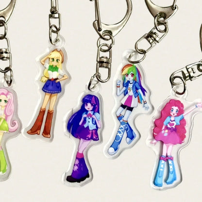 1pc My Little Pony Acrylic Keychain Cute Anime Character Pinkie Pie Twilight Sparkle Rarity Rainbow Dash Applejack Fluttershy Cartoon Pendant Student Backpack Charm Halloween Christmas Women's Gift