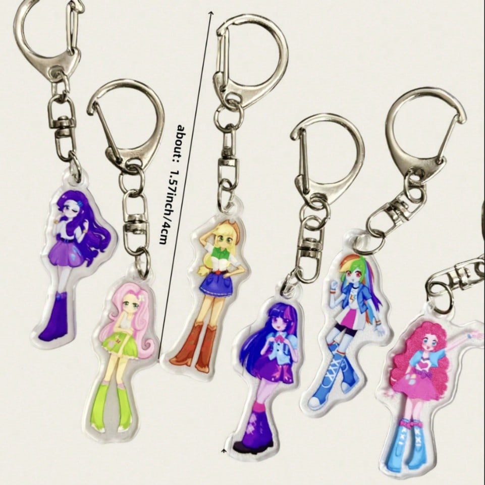 1pc My Little Pony Acrylic Keychain Cute Anime Character Pinkie Pie Twilight Sparkle Rarity Rainbow Dash Applejack Fluttershy Cartoon Pendant Student Backpack Charm Halloween Christmas Women's Gift