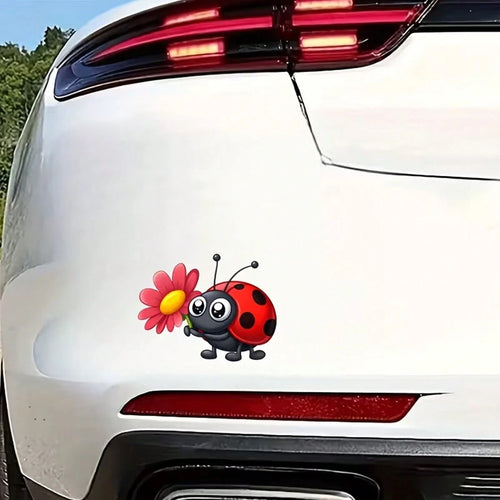 1pc Natural Spirit Exquisite Ladybug Holding Flower Cartoon Decorative Stickers- Suitable For Bumpers, Cars, Refrigerators, Suitcases, Motorcycles, Racing Cars, Fishing Boats, And Laptops.